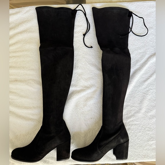 Stuart Weitzman Tieland Over-The-Knee Black Suede Boots - Picture 3 of 11